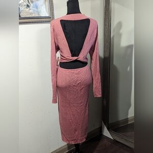 Plus Sweater Dress W/cut out and twist embellishment back.